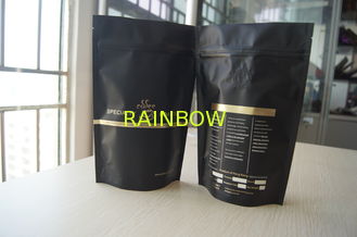 Coffee Bean Packaging Matte Black Foil Pouch Packaging , Stand Up Degassing Valve