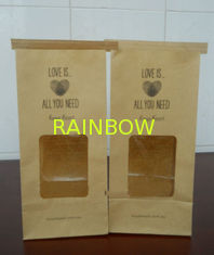 Brown Clear Window Customized Paper Bags Tin Tie For Food Packaging