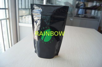 Glossy Black Hot Stamping Aluminium Foil Pouch , k Coffee Bean Packaging