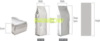 Flat Bottom Matte Finish Aluminium Foil Pouch , Silver Tin Tie Coffee Packaging Bag