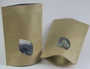 Kraft Brown Paper Tea Bag Foil Lined With Window / Stand Up Green Tea Pouch Zip