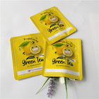 Yellow glossy customized cosmetic packaging bag / foil flat green tea flavour skincare pouch