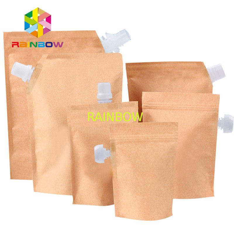Stand Up Oblique Spout Kraft Paper Lined Foil Spout Pouch Packaging For Water Oil