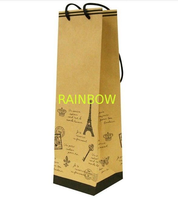 Customized Coated Paper Packaging Bag With Handle For Wine And Gift