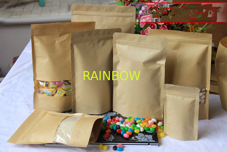 Stand Up Custom Kraft Paper Bags With Window and Zipper For Candy