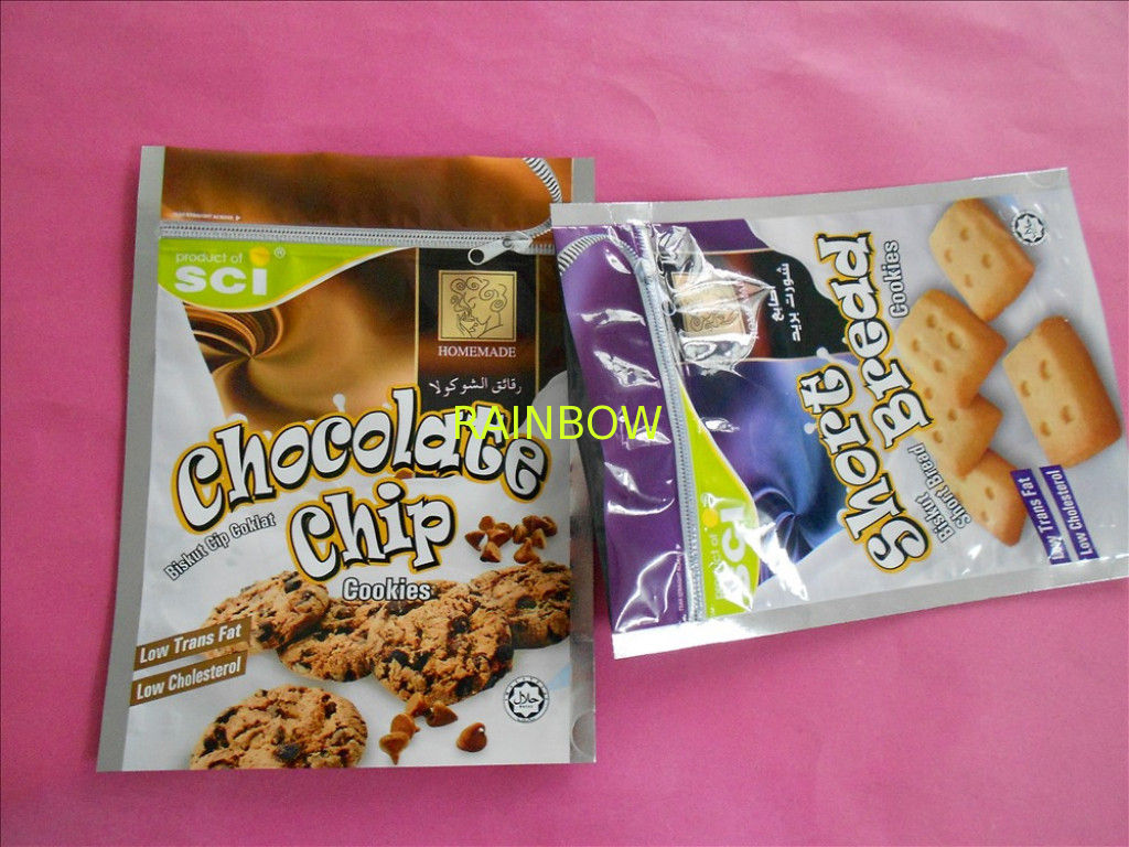 OEM Stand Up Zipper Cookies / Snack Bag Packaging with Zip Top