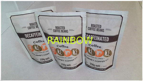 Stand Up Plastic Pouches Packaging Zip For 250 Gram Roasted Coffee Bean
