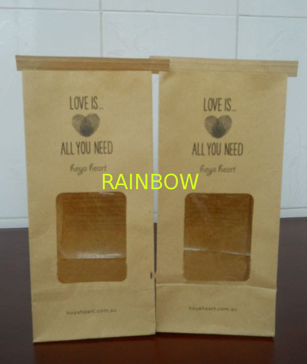 Brown Clear Window Customized Paper Bags Tin Tie For Food Packaging