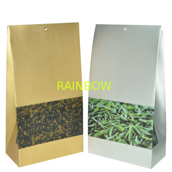 Yellow Silvery Matte Finish Plastic Packaging Bag With Square Bpttom For Tea