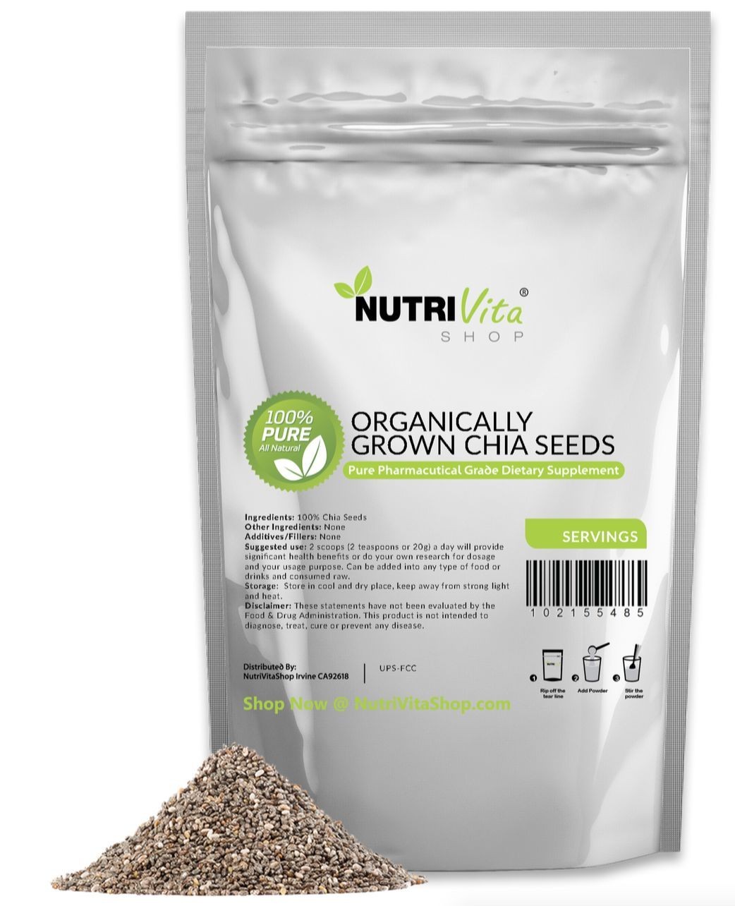 Stand Up Plastic Pouches Packaging For Aluminum Chia Seeds Packaging Bags