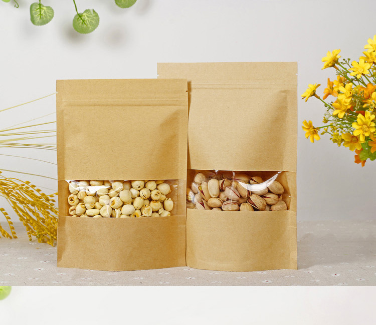 Customized Paper Bags For Snack Foods , Kraft Paper Bag For Popcorn With Window