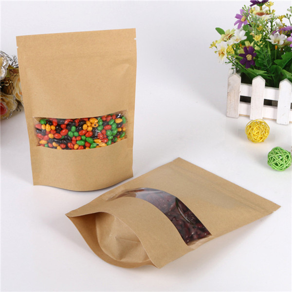 Mylar Zipper Kraft Paper Bag With Clear Window For Coffee Bean / Cookie