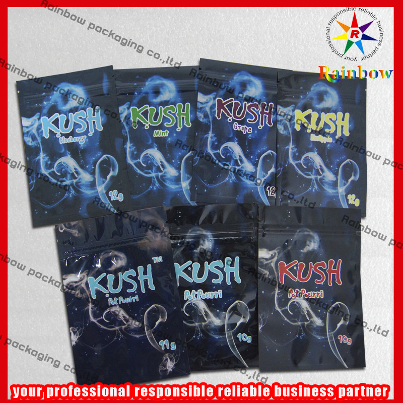 Kush Aluminum Foil Zip Plastic Bags , Herbal Incense Colorful Zipper Bag