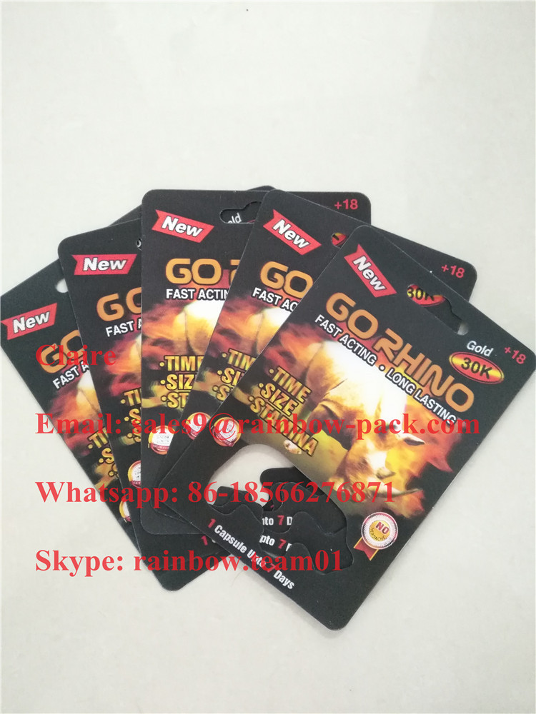 Wholesale USA rhino pill packaging blister 3D card for Go Rhino capsule