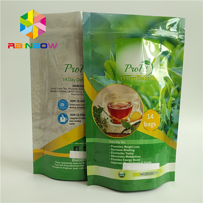 Customized Aluminum Foil Stand Up Tea Bags Packaging Round Bottom Glossy Finish