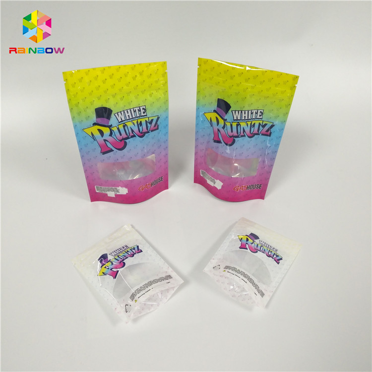 Smell Proof Recyclable Tea Bags Packaging Zip Lock Window Runtz Laser Hologram