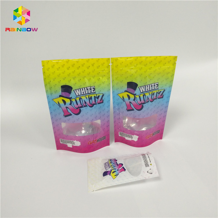 Small Runtz White Foil Packaging Bags Childproof Laser Holographic Zip Lock Type