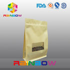 Flat Bottom Gusset Bags , Quad Seal Block Bottom Bag With Clear Window For Coffee