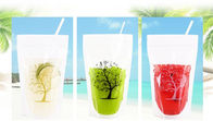 Beverage Pouch with Plastic Straw Hand-held, Clear Frosted Reclosable Zipper Stand Up Juice Drink Bag