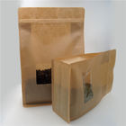 Square Brown Kraft Paper Bag With Clear Window , Zip Lock Coffee Pouch