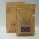 Square Brown Kraft Paper Bag With Clear Window , Zip Lock Coffee Pouch