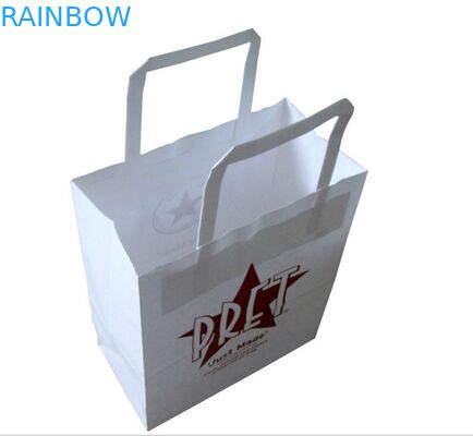 Samll White Handle Kraft Customized Paper Bags For Bread / Hamburger