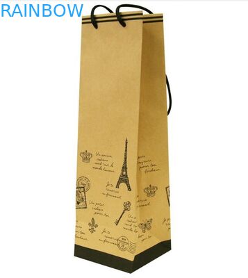 Customized Coated Paper Packaging Bag With Handle For Wine And Gift