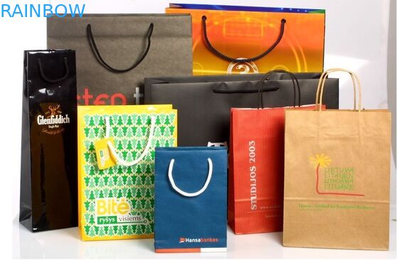 Recyclable Customized Paper Bags Full Color Printing Kraft With Handles