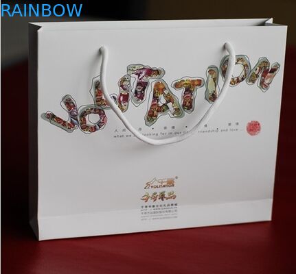 Ecofriendly Handle Customized Paper Bags Hot Stamping With Logo Silver