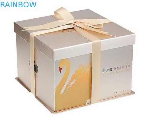 Delicate Cake Paper Box Packaging With Ribbon And Customized Picture