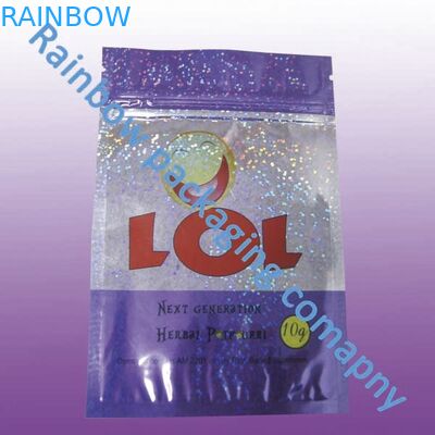 Water-proof Custom Zip Plastic Bags 100 Micron For Herbal Incense