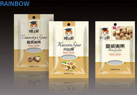 Three Side Seal Foil Pouches Packaging With Zipper Window For Nut Packaging