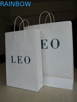 Logo Printed Customized Paper Bags , Kraft White Handle Shopping Bag