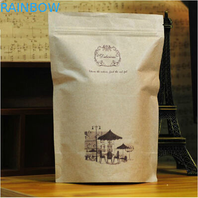 Coffee Bean Customized Paper Bags Brown Kraft With Window and Zipper craft paper bag