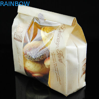 Zipper Brown Kraft Customized Paper Bags Printing With For Bread / Bean