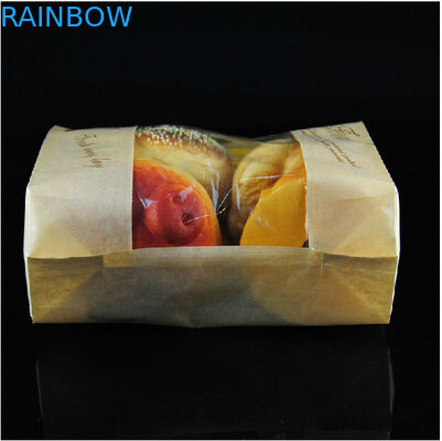 Stand Up Packing Food Customized Kraft Paper Bags Clear Window For Bread