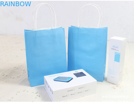 Beautiful Blue Printing Kraft Paper Bags Medium Size For Shopping