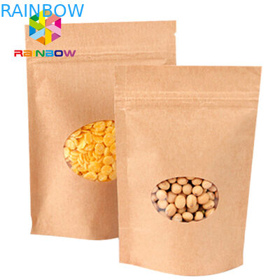 Stand Up Brown Paper Bags For Candy Packaging With Window / Kraft paper bag for food