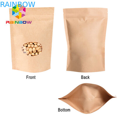 Stand Up Brown Paper Bags For Candy Packaging With Window / Kraft paper bag for food
