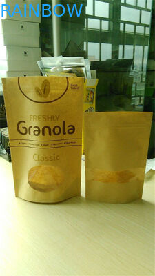 Brown Custom Paper Bags With Clear Window For Herbal Chips Packaging