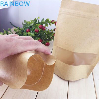 Clear Window Customized Paper Bags , Zipper Brown Paper Bags