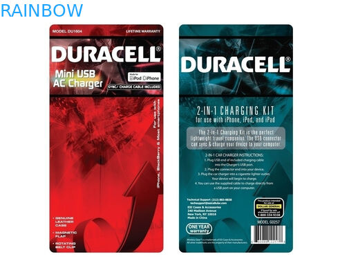 Eco-friendly Red Blister Card Packing For USB Charger Packaging With Logo Printed