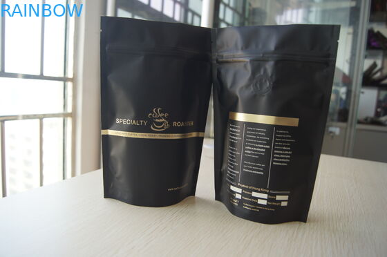 Matt Black Tea Bags Packaging Stand Up with Degassing Valve