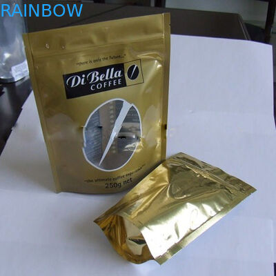 Coffe / Tea Moistureproof Stand Up Pouch Bag Plastic Golden Oval Window