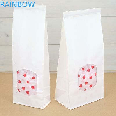Pink Customized Kraft Paper Bags Clear Window And Tin Tie For Food