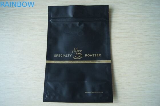 Coffee Bean Packaging Matte Black Foil Pouch Packaging , Stand Up Degassing Valve