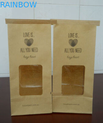Brown Clear Window Customized Paper Bags Tin Tie For Food Packaging