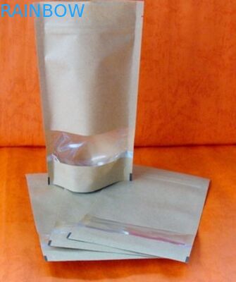 Zipper Printing Customized Paper Bags Silvery Stand Up Kraft Clear Window For Snack