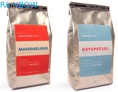 Flat Bottom Matte Finish Aluminium Foil Pouch , Silver Tin Tie Coffee Packaging Bag