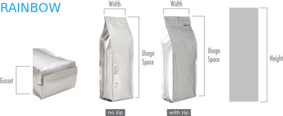 Flat Bottom Matte Finish Aluminium Foil Pouch , Silver Tin Tie Coffee Packaging Bag